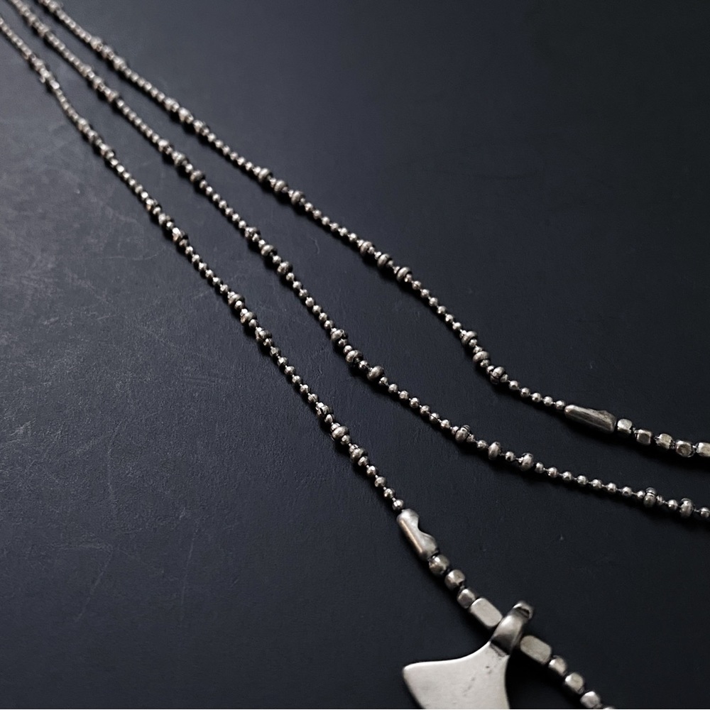 Long Boho Silver Tone Chain Beaded Fan Charms Layered Minimalist Necklace - Picture 5 of 8